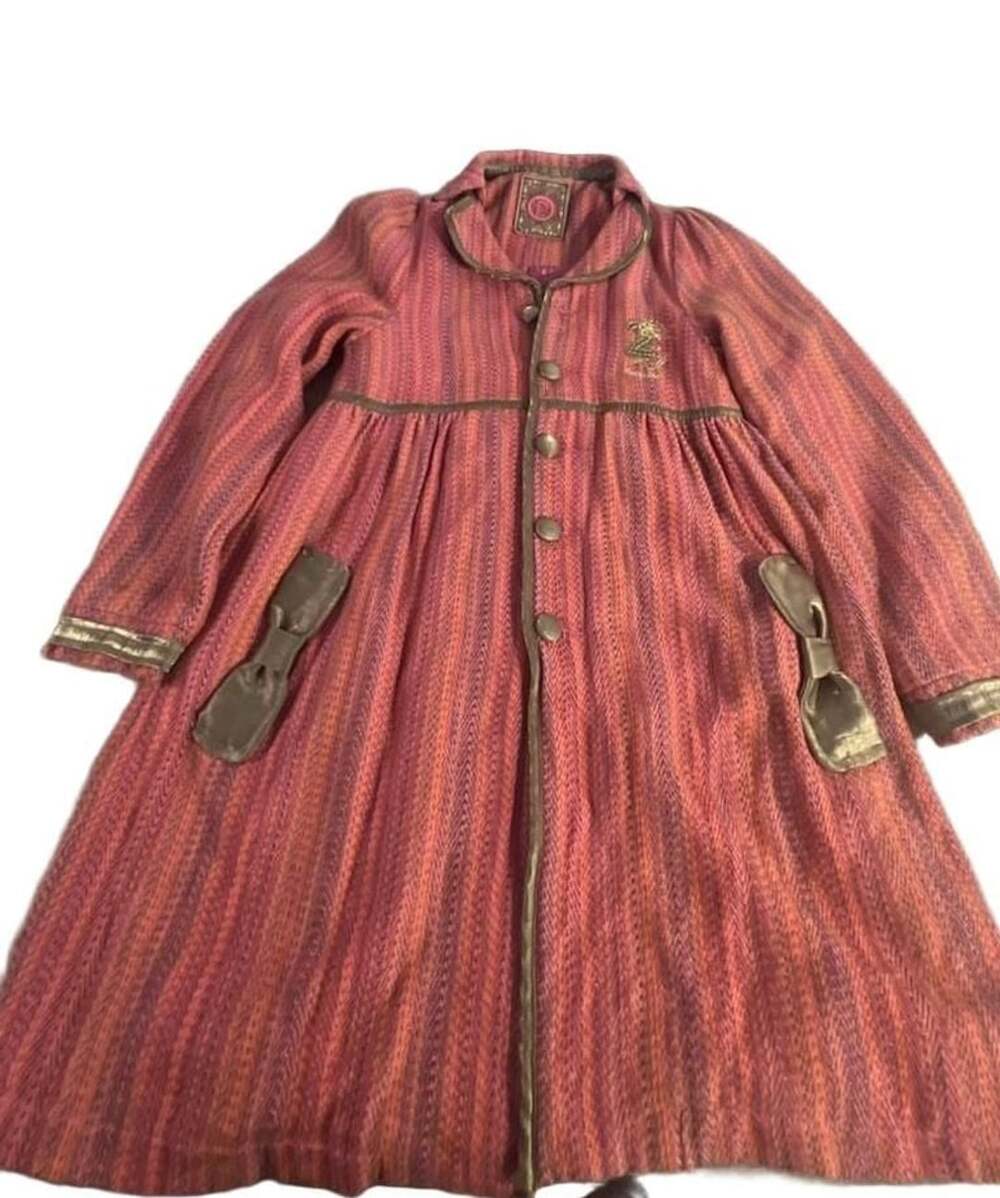 Pampolina Coat Size 134 Pink Orange Woven Metallic Trim Long Jacket